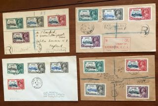 1935 Grenada Kgv Silver Jubilee 4 Covers With Full Sets To England & Usa