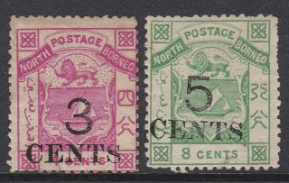 North Borneo 1886 Perf.  14 3c On 4c And 5c On 8c,  Cat £270