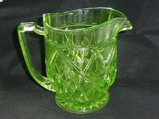 Stylish Vintage Art Deco Sowerby Green Pressed Glass Water Jug 1920s - 30s