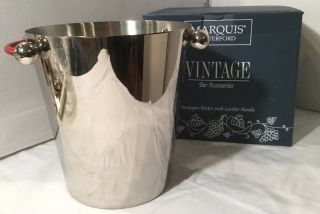 MARQUIS by WATERFORD STAINLESS CHAMPAGNE BUCKET RED LEATHER HANDLES 2