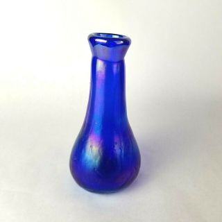Vintage Signed Blown Glass Cobalt Blue Iridescent Bud Vase W E Porter 78