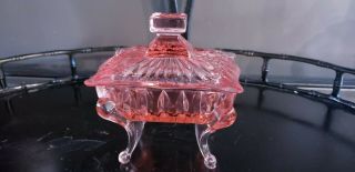 Rare Vintage Depression Glass Dish Trinket Box Pink Footed With Lid
