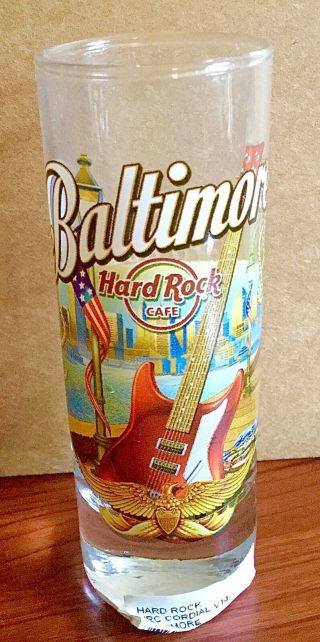 2014 Hard Rock Cafe Baltimore City T Inner Harbor Crab Pier Guitar Shot Glass