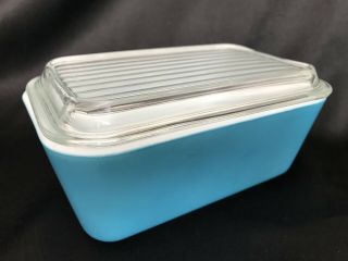 Vintage 1947 - 1960 - Pyrex Blue Refrigerator Dish & Clear Lid 0502 & 502 - C