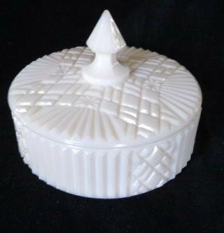 Vintage White Milk Glass Covered Round Candy Dish With Lid Finial