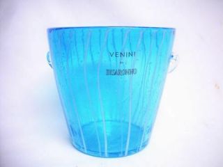 Mid Century Venini Murano Art Glass Ice Bucket Tub Blue Italy Disaronno