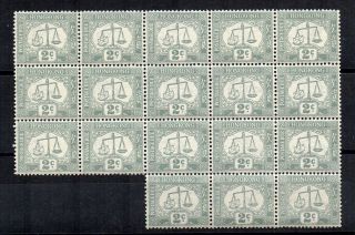 Hong Kong 1938 - 63 2c Postage Due Mnh Block Of 18 (5 X 4,  2 Missing)