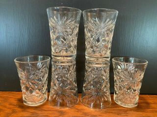 Set Of 6 Vintage Clear Cut Glass Starburst Design Juice Tumblers 3 1/2 " Tall