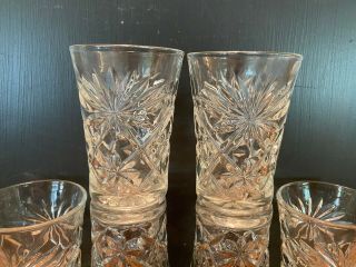 Set of 6 Vintage Clear Cut Glass Starburst Design Juice Tumblers 3 1/2 