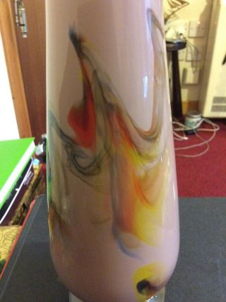Vintage Murano Art Glass 11” Tall Hand Blown Vase - Dark Lilac - With Swirls Of Fire