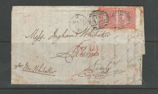 Malta Gb In,  1862 Letter To Sicily,  (full Letter) 2 X 4d Small Letters,  M