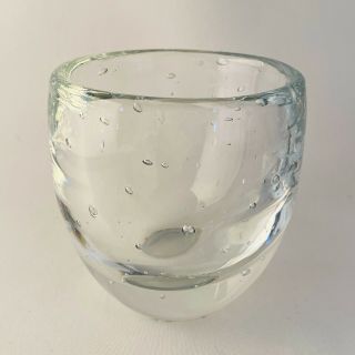 Bubble Glass Vase Bowl Paperweight Hand Blown Clear 4.  5 "