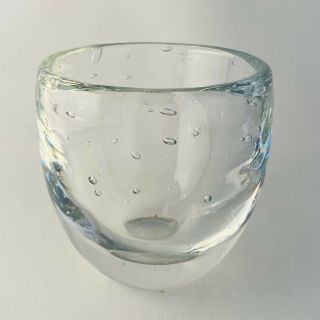 Bubble Glass Vase Bowl Paperweight Hand Blown Clear 4.  5 