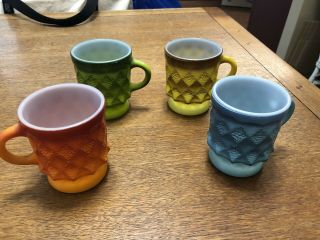Set Of 4 Vintage Fire King Coffee Cup Mugs Kimberly Pattern