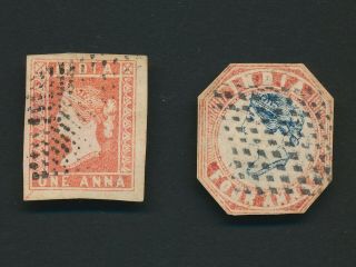 India Stamps 1854 - 1855 1a Red 4 Gd Margins & 4a Die Ii Frame 1 High Head Pos