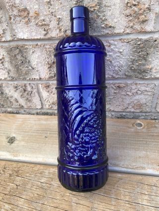 Vintage Canada Cobalt Blue Glass Wine Bottle Pattern Glass Decoration Vase 11 " T
