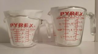 Set Of 2 Pyrex Glass Measuring Cup 516 - 2c & 508 - 1c
