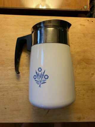 Vintage Corning Ware Stove Top Coffee Pot 6 - Cup Percolator Blue Corn Flower 3