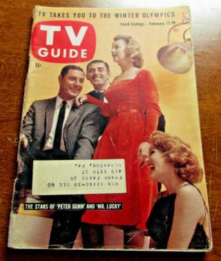 Vintage - Tv Guide Feb 13th 1960 - Peter Gun & Mr Lucky - Very Good