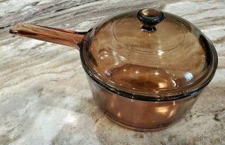 Vision Corning 1.  5l Amber Brown Glass Saucepan U.  S.  A.  With 1.  5 Pyrex Lid Vguc