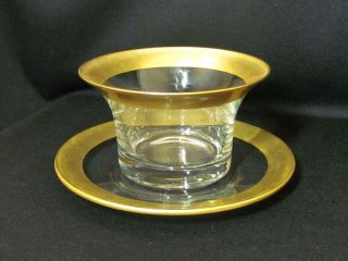 Dorothy Thorpe Golden Band Condiment Bowl W/ Underplate Mid Century Modern