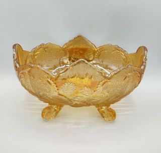 Vtg Jeannette Marigold Carnival Glass Footed Lombardi Console Bowl
