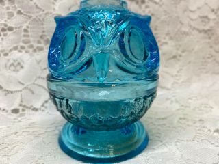 Aqua Blue Owl Vaseline Glass Fairy Lamp / Votive Candle Holder Uranium Light Tea