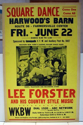 Rare Vintage Country Music Poster - Lee Forster - Wkbw Radio,  Buffalo,  York