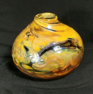Vintage Murano Style Art Glass Vase Hand Blown Pontil Mark 3 1/2 " Tall Brown
