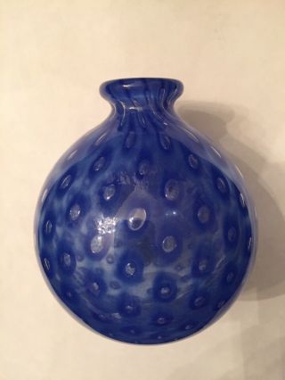 Mid Century Modern Mcm Cobalt Blue Art Glass Vase Controlled Bubbles Bulb Design