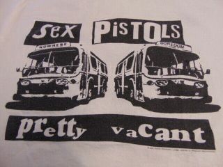 Rock T Shirt Sex Pistols Pretty Vacant White Shirt W 2 Buses Vtg 90s Sz Xl