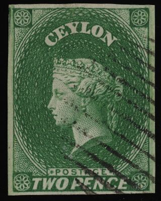 Ceylon 1857 2 Pence Green Sg 3 / Scott 5 Vf/xf 4 Margins
