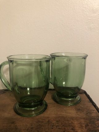 Set Of 2 Anchor Hocking Green Depression Glass Style Mugs 5”