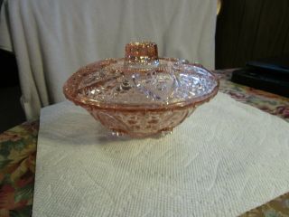 Gorgeous Pink Depression Glass Lidded Candy Bowl Quality Item