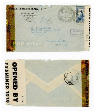 Angola To Usa 1943 Via Boac And Belgian Congo - Bermuda Censor,  Examiner 3939