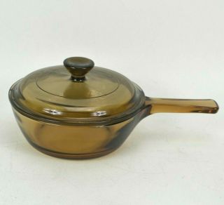Visions Corning Ware Pyrex Glass.  5l Sauce Pan Cookware Brown Amber W Lid P81c