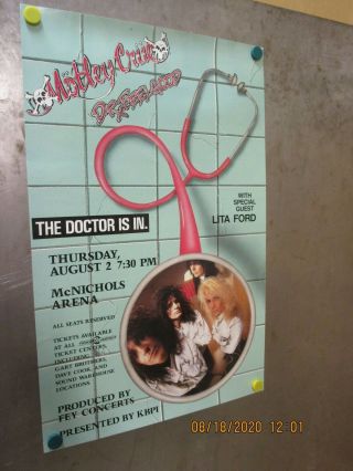 Motley Crue Vtg Vintage Flyer Poster Dr.  Feelgood Tour Mcnichols Arena 1990 Rare