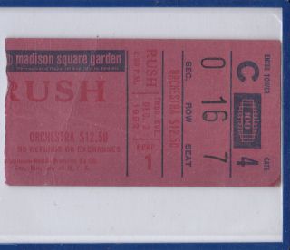 Rush December 2 1982 Madison Square Garden Concert Ticket Stub