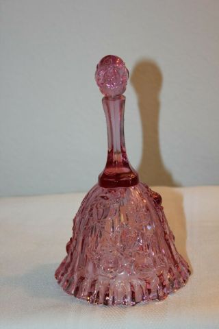 Vtg Fenton Dusty Rose Pink Art Glass Cabbage Rose Ruffled Bell W/clapper 6.  5 "