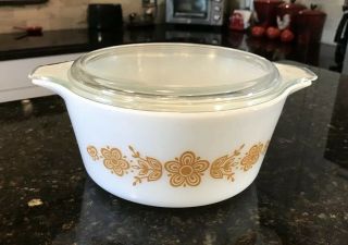 Vintage Pyrex Butterfly Gold 474 - B 1 1/2 Qt.  Casserole Dish With Glass Lid