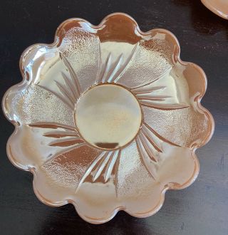 Vintage Fire King 6 pc Peach Luster Swirl Berry Bowl With Saucer EUC 3