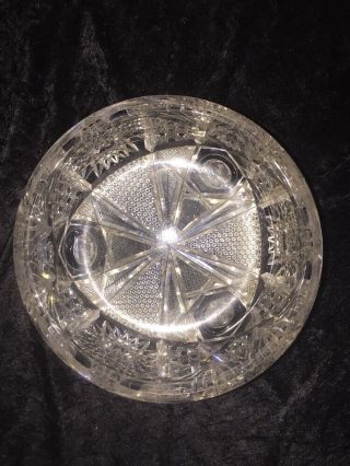 Antique American Brilliant Cut Glass Crystal Footed Bowl 8 " Fans Stars Hob Nail