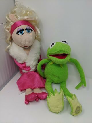 Disney Store The Muppets Kermit & Miss Piggy Green 16in Pink 19 In Soft Plush