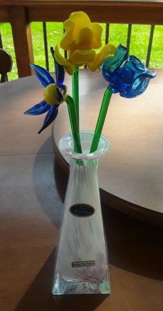 Lavorazione Arte Murano Italy Glass Vase Colorful Congetti Swirls W/ Flowers