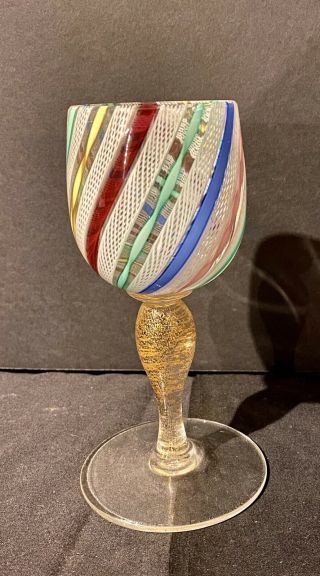 Vintage Murano Fratelli Toso Italy Striped Wine Goblet Art Glass 2
