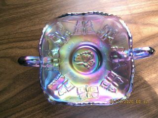 Vintage Fenton Carnival Glass 2 - Handle Candy Dish Purple Butterfly Pattern