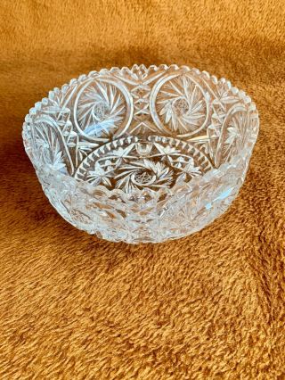 Vintage Large Heavy Hand Cut Crystal Footed Bowl 2