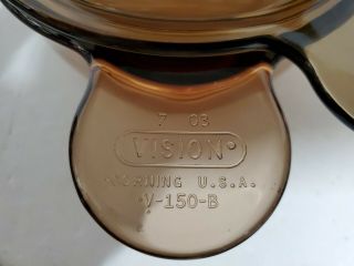 3 Vintage Corning Vision Pyrex Amber Grab - It Bowls,  Lids,  2 V - 150 - B,  1 V - 240 - B 3
