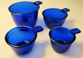 Cobalt Blue Glass Measuring Cup Set Depression Style 40s 50s Kitchen Farmhouse