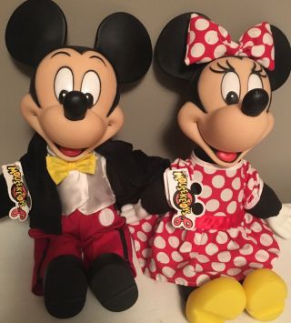 Vintage Applause Plush 14 " Disney ‘s Mickey & Minnie Mouse,  Tuxedo & Red Dress